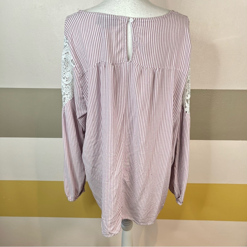 2/$25 Lane Bryant Pink Stripes Floral Lace Business Feminine Casual Blouse 22/24 - Picture 5 of 13